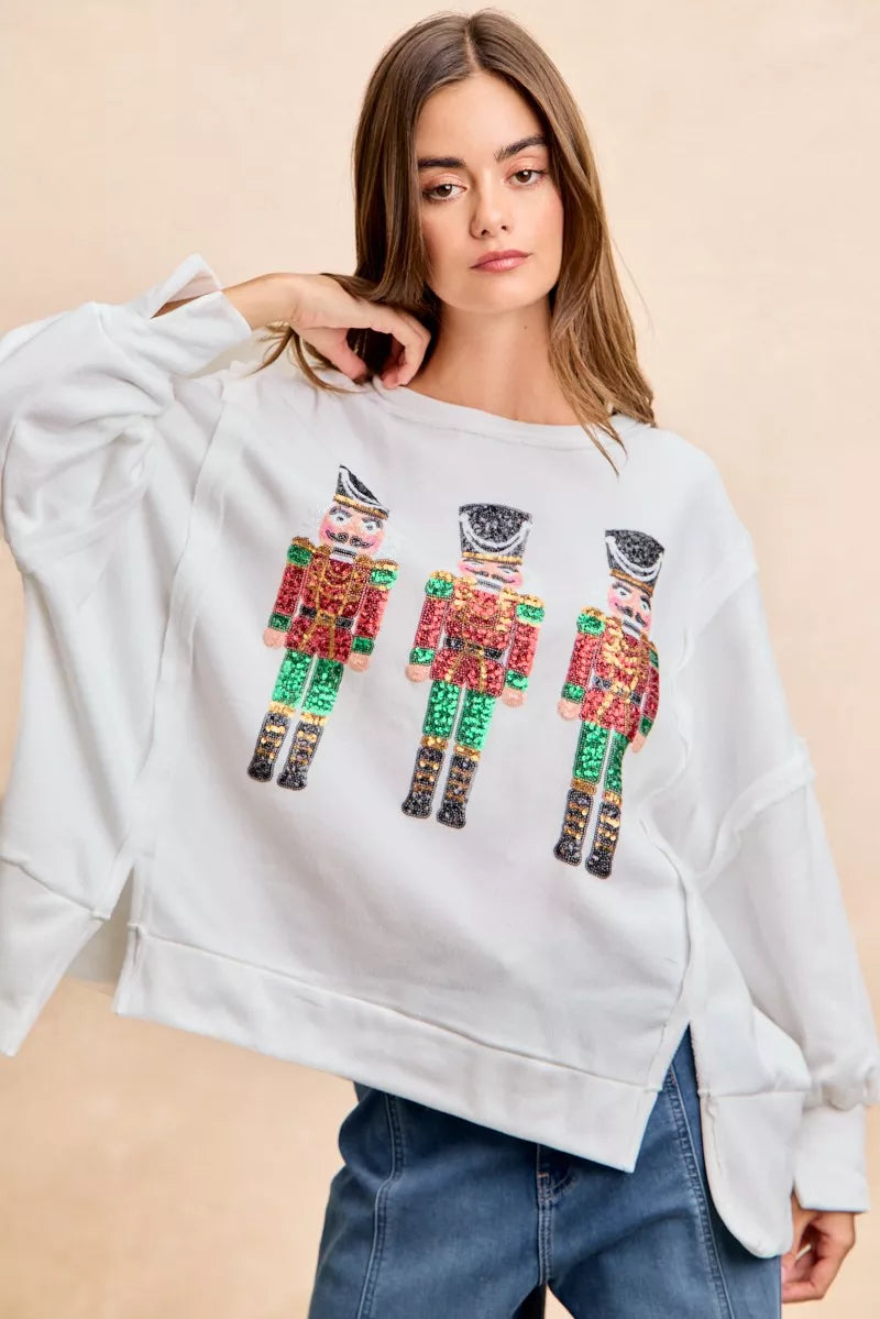 BiBi Christmas Sequin Nutcrackers Embroidery Sweatshirt