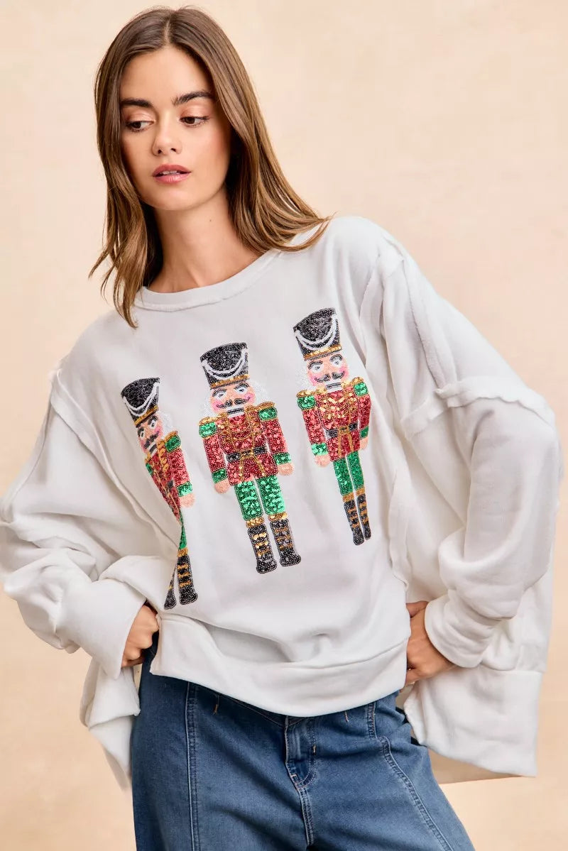 BiBi Christmas Sequin Nutcrackers Embroidery Sweatshirt