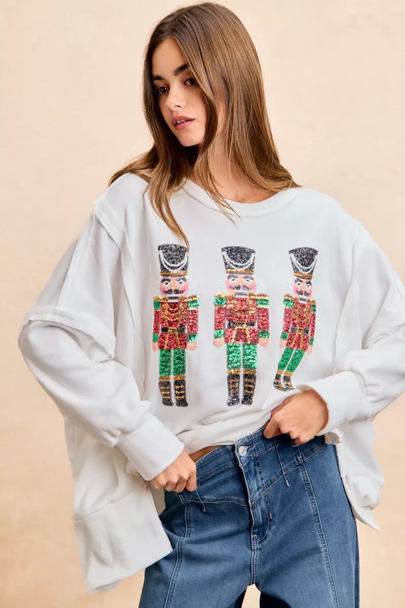 BiBi Christmas Sequin Nutcrackers Embroidery Sweatshirt